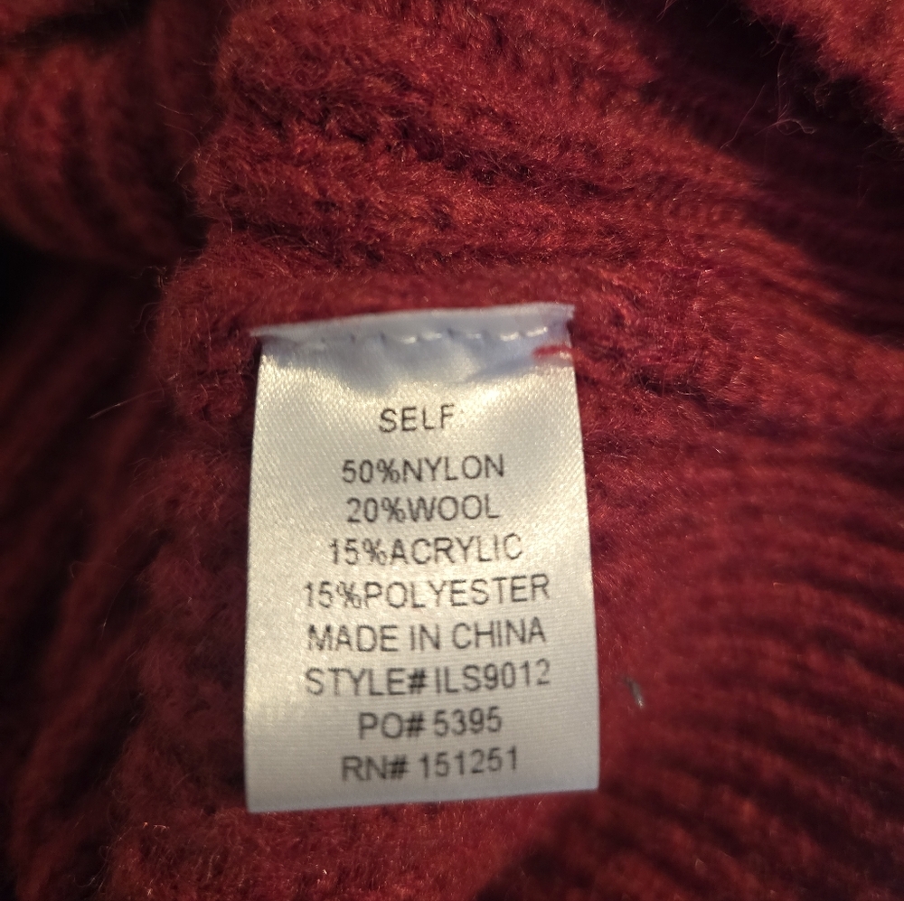 NWT Wool Blend Burgundy Cardigan with Scalloped Collar and Puffed Sleeves - Picture 3 of 3
